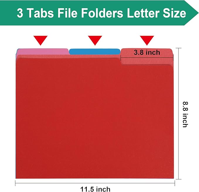 18 Packs Red File Folders-Colored File Folders Letter Size,1/3 Cut Tab File Folders for Documents,Folder for Filing Cabinet,Office Supplies Folders