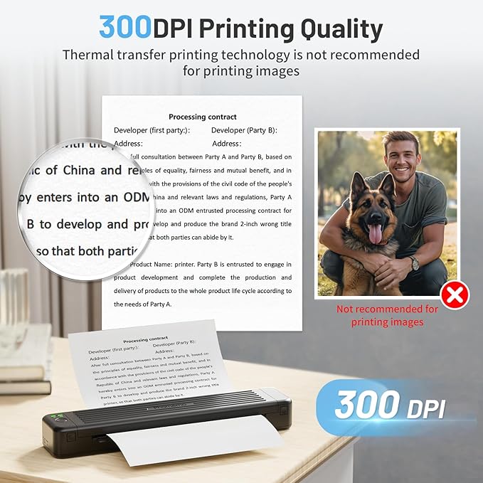 Phomemo P831 Portable Printers Wireless for Travel - 300 DPI Bluetooth Travel Printer Support 8.5x11 US Letter & A4 Regular Copy Paper, Inkless Printer Compatible with Mobile & Laptop for Home Office
