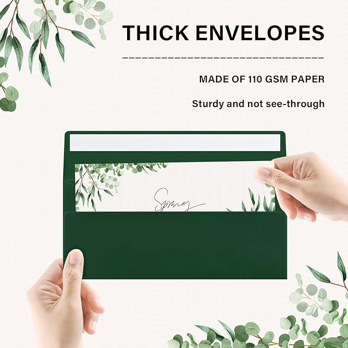 50 Pack #10 Business Envelopes, Self Seal Standard Christmas Dark Green Envelopes for Secure Business & Legal Mailing, Office, Checks, Letter, Invoices, 4 1/8 x 9 1/2 Inches