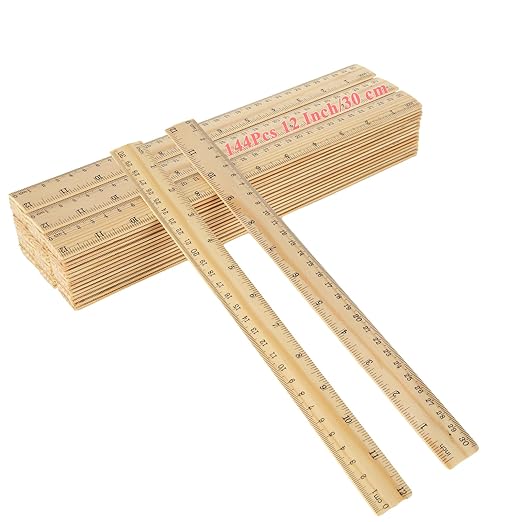 QTLCOHD 144 Pack 12 Inch Wooden Ruler, Pine Wood Measuring Rulers Bulk for Students Classroom, Home, Office, 2 Scale, 30 cm