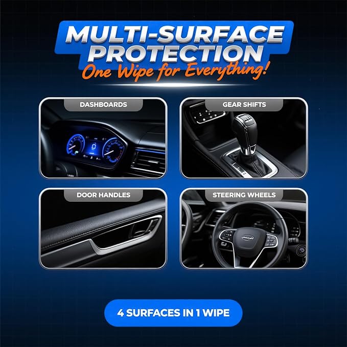 Car Interior Cleaning Wipes, 60 Count, Dashboard and Leather Surface Cleaner, Streak-Free Formula