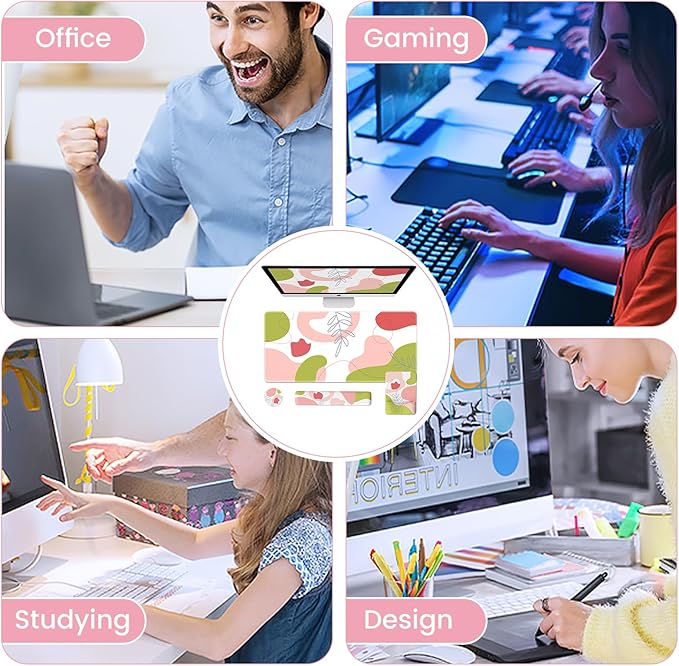 iCasso Mouse Pad with Wrist Rest,Large Desk Mat Set,Ergonomic Keyboard Pad with Wrist Support,Non-Slip Mouse Mat for Women,Cute Floral Computer Mat for Home Office Gaming (Watercolor Flowers)