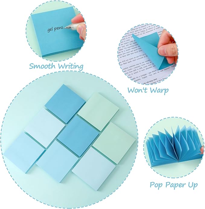 BAYTORY 640 Sheets Pop Paper Up Sticky Notes, 3 x 3 Inches, Self-Sticky Note Pads, Blue Gradient Sticky Pads, Memo Pads for School Office Home Desk Accessories (Blue Series)