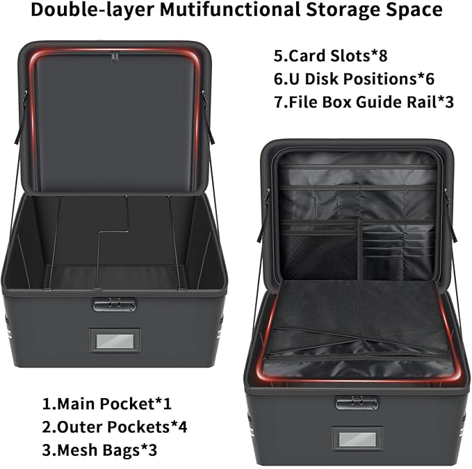 5200°F Upgraded Fireproof Document Box & Fireproof Expanding File Folder, 2 Layer File Cabinet Organizer with lock,Collapsible Water Resistant Storage for Hanging Letter/Legal Folder Home Office-60L