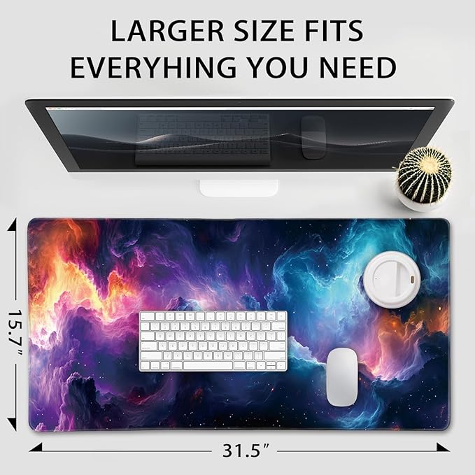 Large Gaming Mouse Pad 31.5"x15.7"｜XXL Desk Mat, Non-Slip Rubber Base & Stitched Edges - Extended Waterproof Mousepad for PC/Laptop/Office/Home Decor