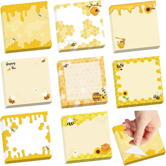600Pcs Bee Sticky Notes, Self-Stick Bee Note Pads to Do List Memo Pads Cute Sunflower Bee Memo Notes Message Reminder for Bee Lovers Spring Summer Office Home School Supplies