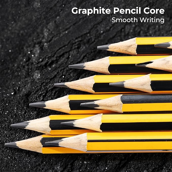 M&G 24 Pack Pre-Sharpened 2B Wooden Pencils with Top Erasers, Ideal for Schools, Offices, and Homes