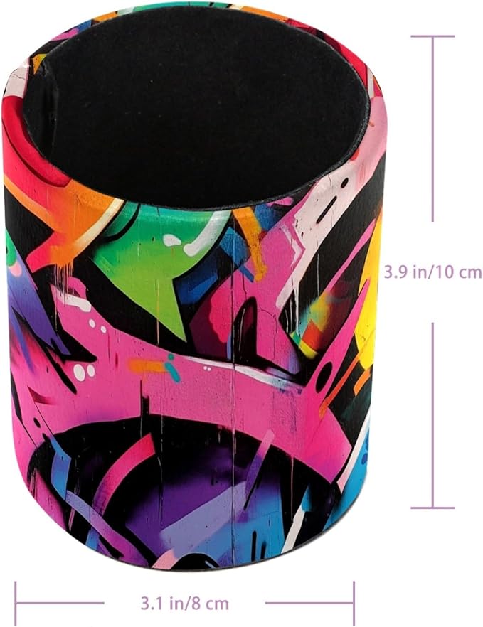 Leather Pen Holder for Desk Cartoon Graffiti Pencil Cup Desktop Organizer Makeup Brush Holders Office Supplies for Home, Kids & School