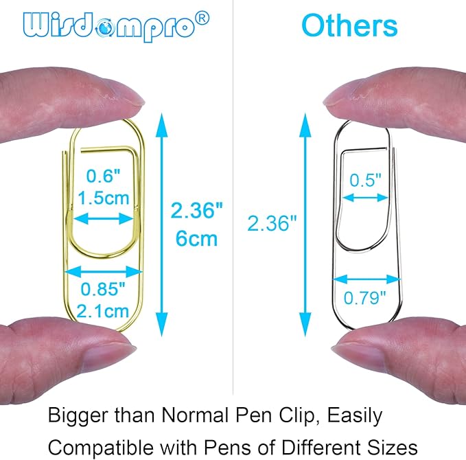Wisdompro Pen Clip, 12 Pack Stainless Steel Pencil Clip Holder for Notebook, Books, Journal, Clipboard, Paper, etc. - Fits Almost Any Pen Size (Gold)