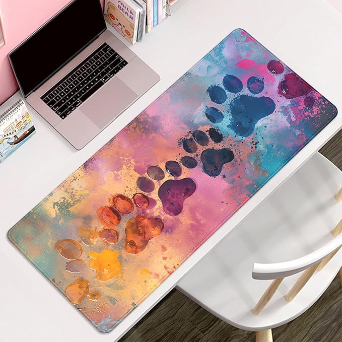Cute Dog Paw Print Mouse Pad Desk Mat,Large Mouse Pads Desk Pad,Full Size Mouse Pad Gaming Mousepad Mouse Mat with Stitched Edge - Non-Slip Rubber Base for Office Computer Keyboard Laptop