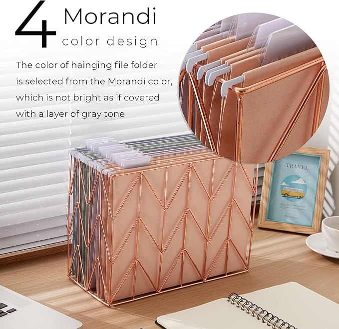 Y YOMA 12 Pack Colored Hanging File Folders Letter Size Decorative Hanging Folder Cute Pretty File Folder for Filing Cabinet Office Home with 1/5-Cut Adjustable Tabs, 4 Selected Morandi Color