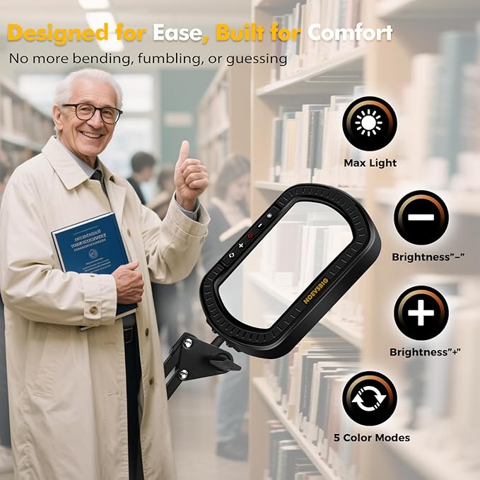 Magnifying Glass with Light Square Magnifier Desk Lamp 10X Close Up Work for Desktop Bench Crafting, Reading, Sewing, Ultra Long Swing Arm 3-Section, 5 Color Modes Design Rectangle Head Controller