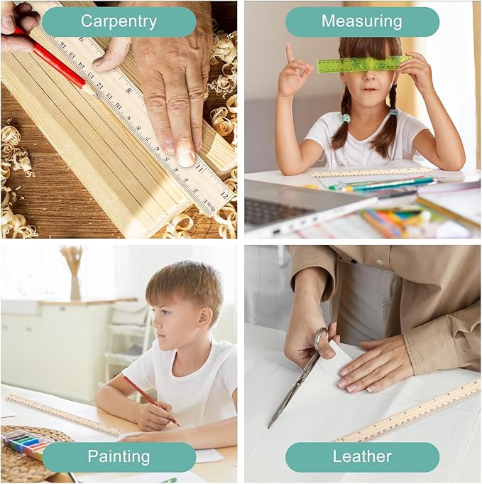 50Packs Wooden Ruler Dual Scale 12Inch/30CM Rulers Bulk Wood Measuring Ruler for School,Home,Office Teacher Supplies for Classroom