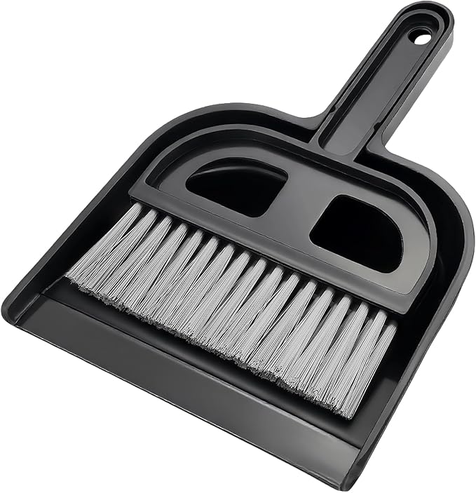 Mini Dustpan and Brush Set - Portable Hand Broom Compact 8.5" Nesting Cleaning Combo for Desks Keyboards Home Office