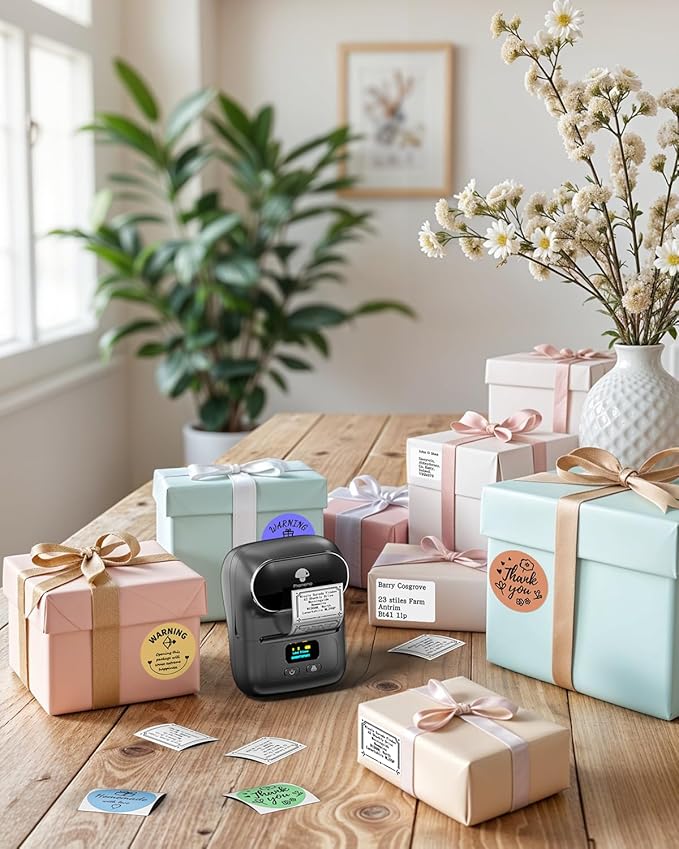 Phomemo M110 Thermal Label Makers- Barcode Label Printer Bluetooth Label Maker Portable Printer for Small Business, Address, Logo, Clothing, Mailing, Sticker Printers for Phone & PC, Gray