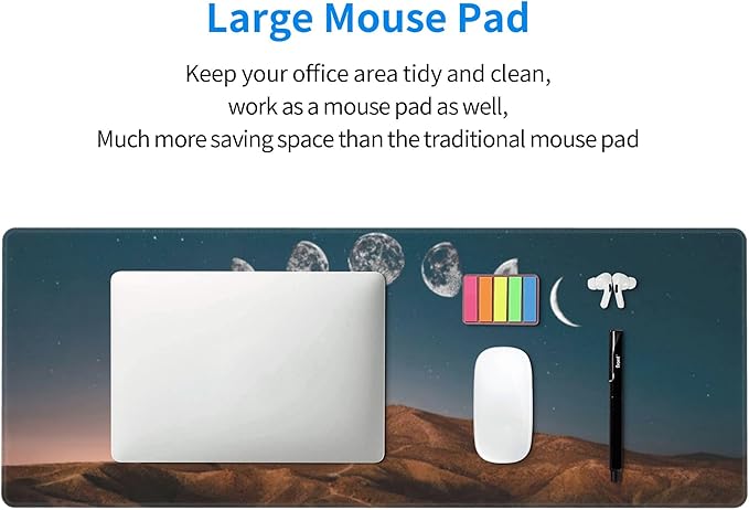 Dawn Moon Phase Large Mouse Pad, Mountains Gaming Desk Mat, XL Keyboard Desk Pad Mat for Desktop, 31.5"x11.8" Non-Slip Base Big Mousepad with Stitched Edges