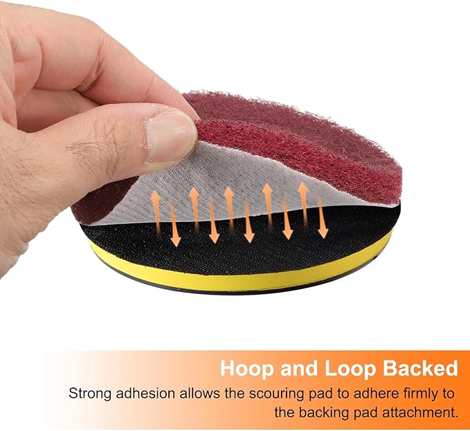 HARFINGTON 4pcs Scrubber Scouring Pads 180 400 800 1200 Grits 4 Inch Drill Power Brush Hoop and Loop Surface Conditioning Disc Drill Scuffing Disc Scrub Pads for Kitchen Cleaning, 4 Colors