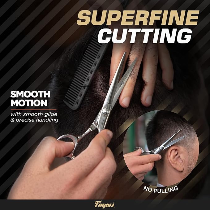 Fagaci Left Handed Hair Cutting Scissors 6 Inch with Extremely Sharp Blades, 440C Steel Hair Cutting Scissors, Durable, Smooth Motion & Fine Cut, Barber Scissors with Elegant Sheath