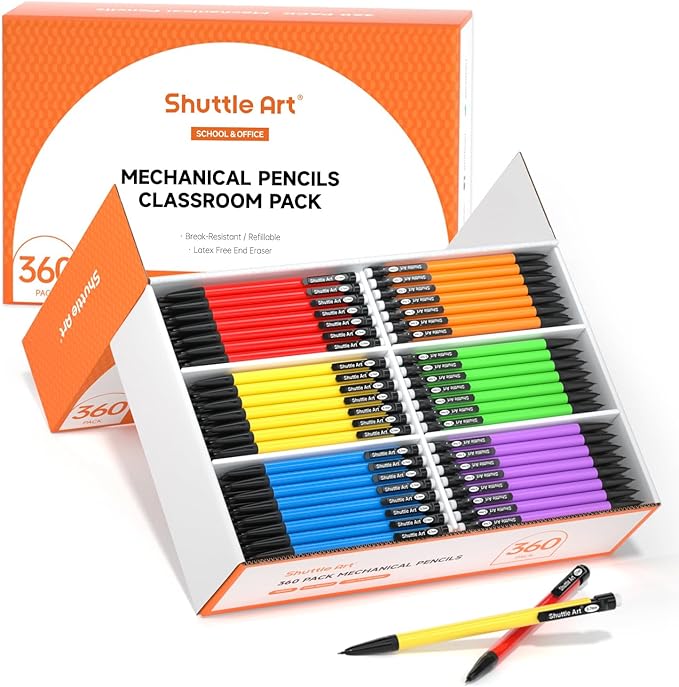 Shuttle Art Mechanical Pencils, 360 Pack Bulk Mechanical Pencils 0.7mm Medium Point, HB #2 Lead Pencils, Assorted Barrels, Office School Supplies