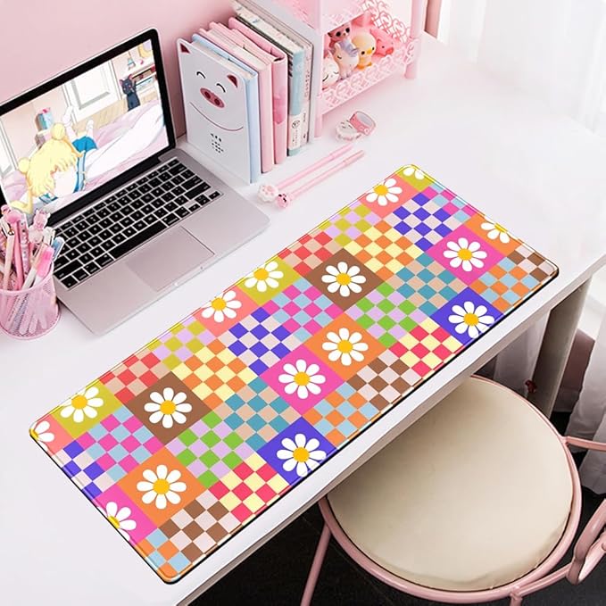 Pink Desk Mat Trendy Checkered Aesthetic Desk Pad Computer Large Mouse Pad Aesthetic Desk Accessories Office Gifts for Her Cute Keyboard and Mouse Pad Desk Computer Mat 31.5 X 11.8 in