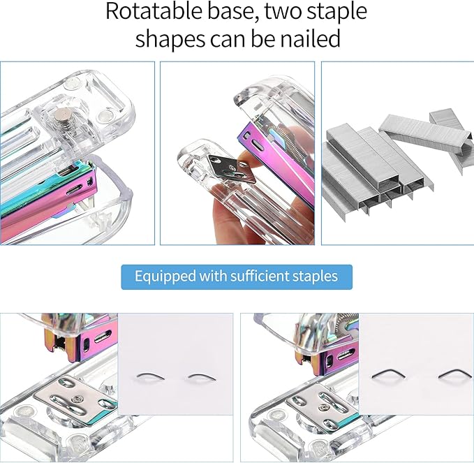 Office Supplies Set Desk Accessory Kit, Acrylic Stapler Set Staple Remover, Tape Dispenser, Binder Clips, Paper Clips, Ballpoint Pen and Scissor with 1000 Pieces 26/6 Staples (Rainbow Color)