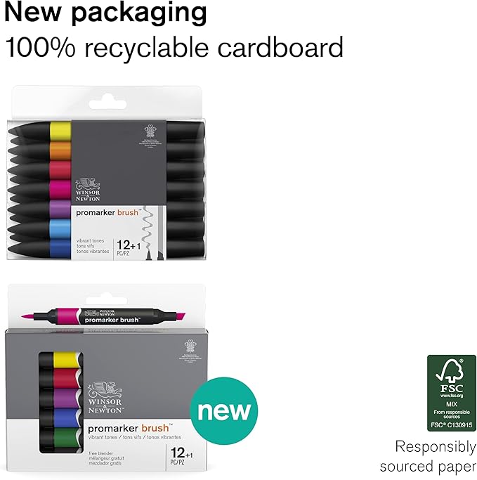 Winsor & Newton ProMarker Brush Set, 12 Count, Vibrant Tones