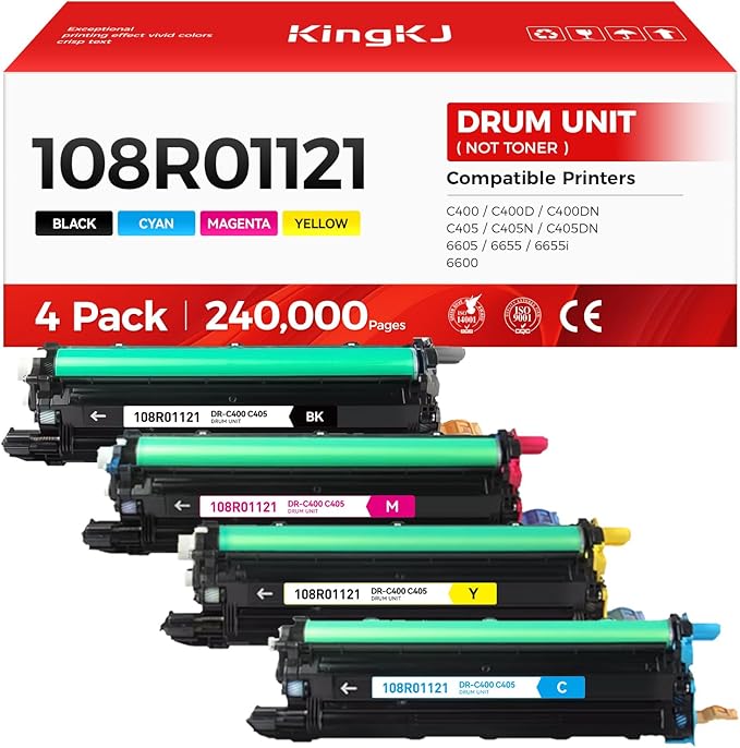 108R01121 Drum Unit Set 4-Pack (Not Toner) Black Cyan Magenta Yellow Replacement for Xerox Versalink C400 C400D C400DN C405 C405N C405DN Phaser 6600 Workcenter 6605 6655 6655i Laser Printer Image-Drum