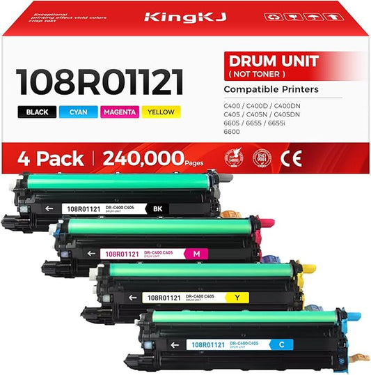 108R01121 Drum Unit Set 4-Pack (Not Toner) Black Cyan Magenta Yellow Replacement for Xerox Versalink C400 C400D C400DN C405 C405N C405DN Phaser 6600 Workcenter 6605 6655 6655i Laser Printer Image-Drum