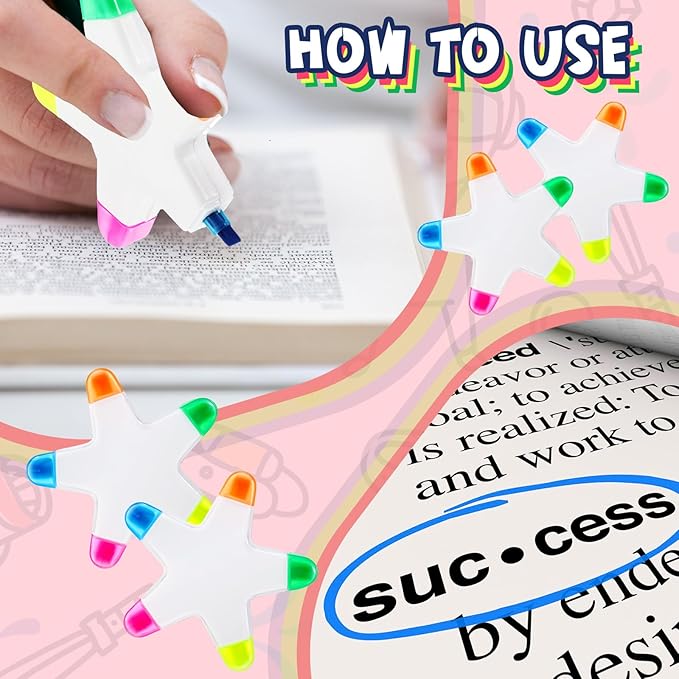 Geyee 3 Pcs Star Highlighters Bulk Highlighters Assorted Colors Creative Star Shape Watercolor Cute Pens 5-in-1 Color Fluorescent Pens for School Office Stationery Aesthetic School Supplies