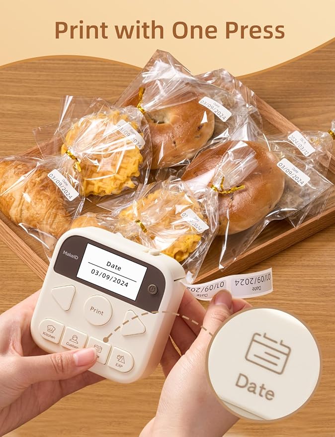 Makeid Label Maker Machine with Tape, S1 Pro Bluetooth LCD Display Labeler, One-Click Quick Print Inkless Magnetic Label Printer for Kitchen Home School Office Organization