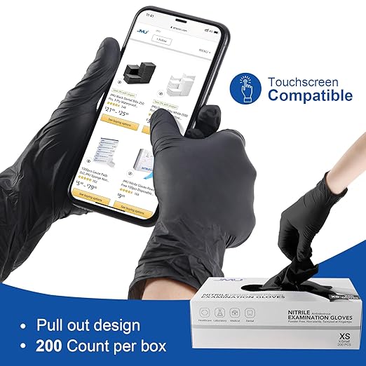 JMU Medical Nitrile Exam Gloves XL, 2000 Count, 3.5Mil Disposable Black Nitrile Gloves Latex Free Powder Free