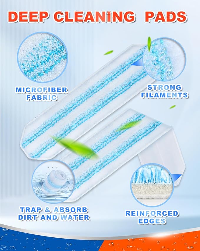 Mop Pads Compatible with Ocedar H2 pro Flat Mop System Replacement Pads, 8 Pack Mop Refills Fit for Ocedar Flat Mop, Washable Reusable Microfiber Mop Heads Replacements