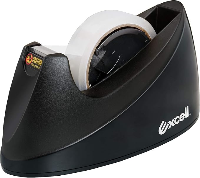 "Excell Dualcore Desktop Tape Dispenser (1" + 3" core) with Sand Weighted Base for One-Hand Dispensing, Ideal for Home, Office, Gift Wrapping, and Retail Stores"