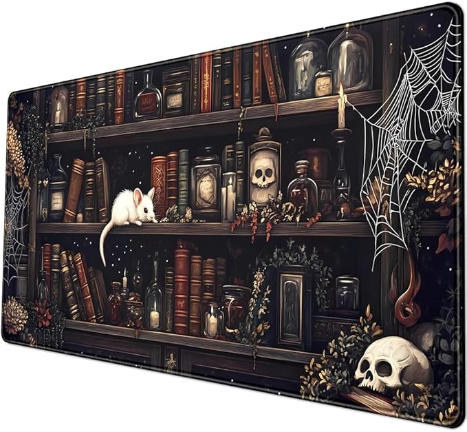 Dark Witchy Desk Mat Gaming Desk Pad Large Mouse Pad, Magician'S Fantasy Bookcase Gothic Mouse Mat XXL Laptop Keyboard Pad, Laptop Keyboard and Mouse Mat Desktop Protector Mat 31.5 X 15.7 in