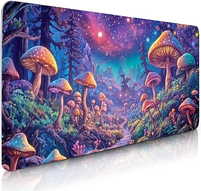 Gaming Mouse Pad Extra Large, Oversize Mushroom Computer Mousepad Desk Mat, Birthday Gifts for Women Men Mushroom Lovers, Non-Slip Desk Decor Accessories for Keyboard and Mouse 15.7”x 35.4” XXL