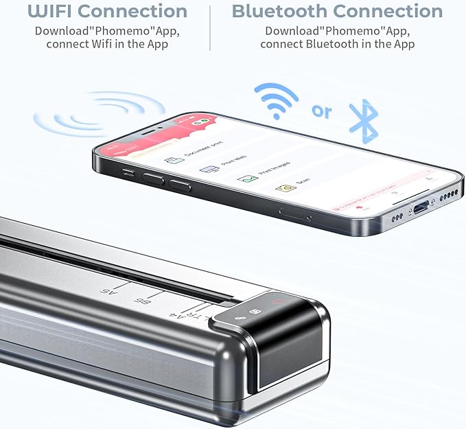 Portable Printers Wireless for Travel,Q302 WiFi Inkless Thermal Printer with Reverse Charging, Phone Printer Supports US Letter/A4/B5/A5, Bluetooth Printers for Home Use Office,300DPI