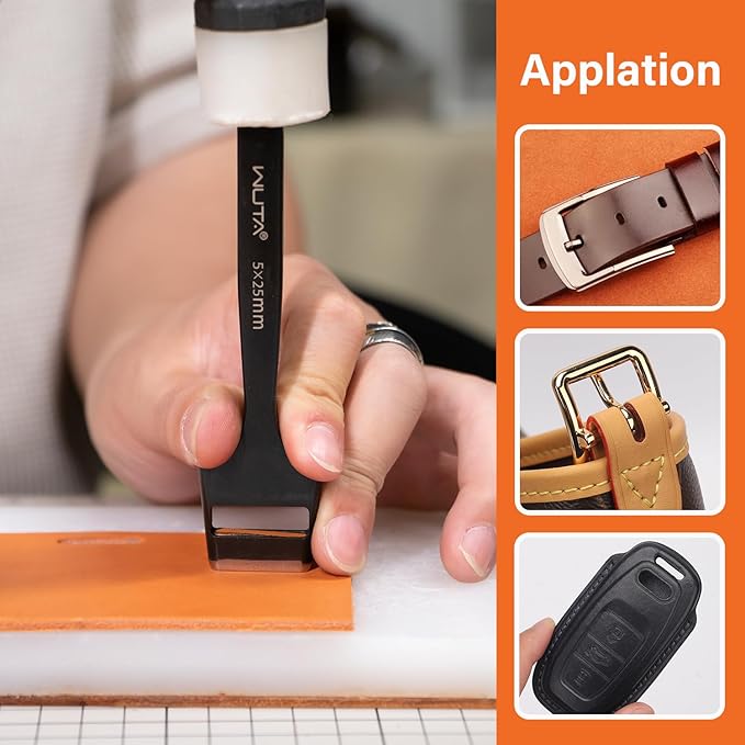 WUTA 5 Pcs Leather Belt Hole Puncher Oval Cutter Strap Watch Band Flat Punches Heavy Duty Oblong Tools for Leathercrafting (4 * 20+4 * 25+5 * 20+5 * 22+5 * 25)