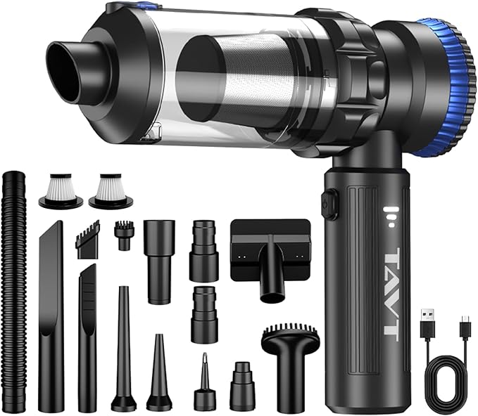 TAVT Car Vacuum Portable Cordless, 19000PA Suction Power [3 Suction Modes] & 6000mAh Battery [USB-C Charging Cable], 4-in-1 Wireless Mini Handheld Cleaner for Home, Car, Pet, Office