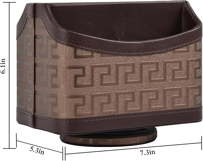 Leather Remote Control Holder 360°Rotatable,Bedside Nightstand Phone Caddy,Office Supplies Storage Box,Desk Organizer for TV Remote Controllers,CD,Pen,Mail,Media Player,Tablets(Coffee Gold)