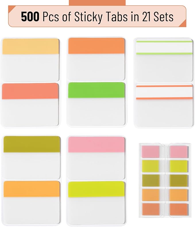 Mr. Pen Sticky Index Tabs - 500 Pcs, 21 Sets, Colorful Page Markers for Binders, Books, & Notebooks