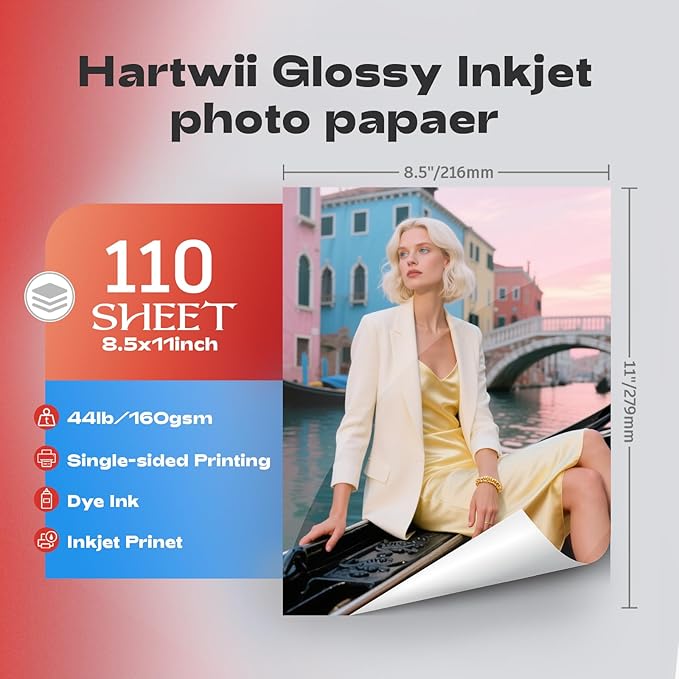 Glossy Thin Inkjet Paper 8.5x11 Inches, 110 Sheets, 160gsm Premium Photo Paper for Inkjet Printer with Dye Ink for Custom Chip Bag Party Favors