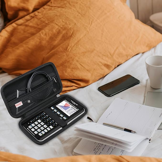 BOVKE Hard Travel Case for Texas Instruments TI-84 Plus CE/TI-84 Plus/TI-83 Plus CE/TI-83 Plus/Casio fx-9750GIII Graphing Calculator, Mesh Pocket for USB Cables, Manual, Pens, Accessories, Black