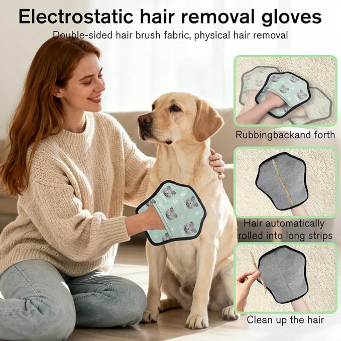 Personalized Pet Hair Remover Glove for Dogs & Cats - Custom Photo & Name Magic Brush for Dog Cat Hair Removal, Reusable Electrostatic Pet Hair Gloves for Furniture Carpet Couch, Face Paw Green
