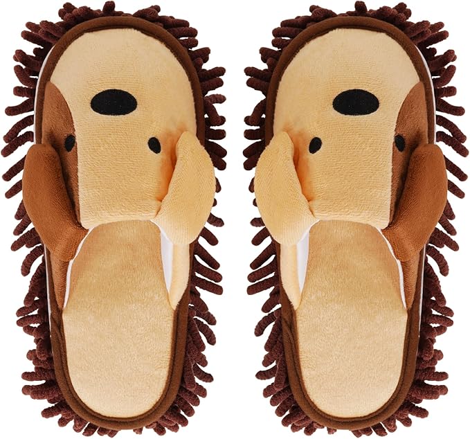 Liitrton Mop Slippers Cartoon Mop Shoes, Washable Microfiber Slippers for Floor Cleaning, Detachable Mopping Slippers for Women Home Floor Cleaning Tools (Brown, Women 7-9/Men 5-7)