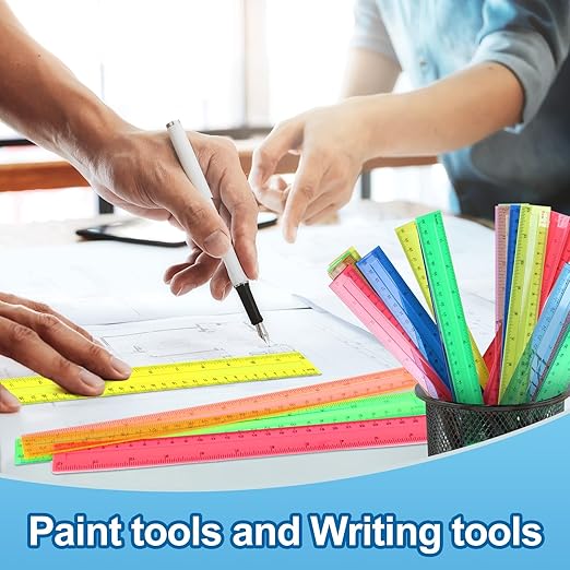 12 Inch Plastic Rulers, 32 Pack Assorted Colors Transparent Ruler Bulk, Metric Rulers with Inches and Centimeters, Straight Ruler Measuring Tool for Student Office Home Back to School Supplies