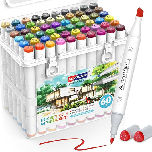 HOMSAILMO-60 Color Alcohol Marker Painting Set, Chisel and Exquisite Double Headed Adult Coloring Pen, Non Bleeding, Creative Drawing, Sketching, Illustration, Card Making, Artist Gift, Ergonomic Grip