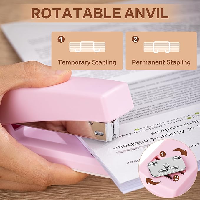 Deli Stapler, 12 Pack Staplers with 12000 Staples and 12 Staple Removers, Staplers for Desk, 25 Sheet Capacity, Pink