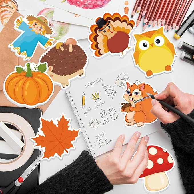 600 Thanksgiving Fall Sticky Notes, Cute Pumpkin Squirrel Turkey Sticky Notes Autumn Sticky Notepad Self Sticky Memo Pads for Fall Thanksgiving Harvest Party Favors Home Office School Supplies