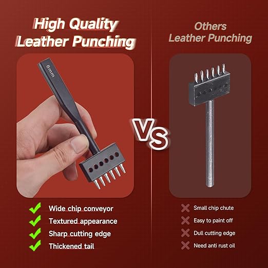 Leather Hole Punch Tool Set, 2/4/6 Prongs, Round Hole Chisel Kit, Professional Leathercraft Tools (6mm)
