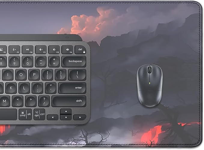 Volcano and Cherry Blossoms Desk Pad Mouse Pad,Large Nature Mouse Mat with Stitched Edges,Non-Slip Rubber Base Mousepad for Office PC Keyboard Laptop and Home Work Desk Mat(27.5X11.8 in)